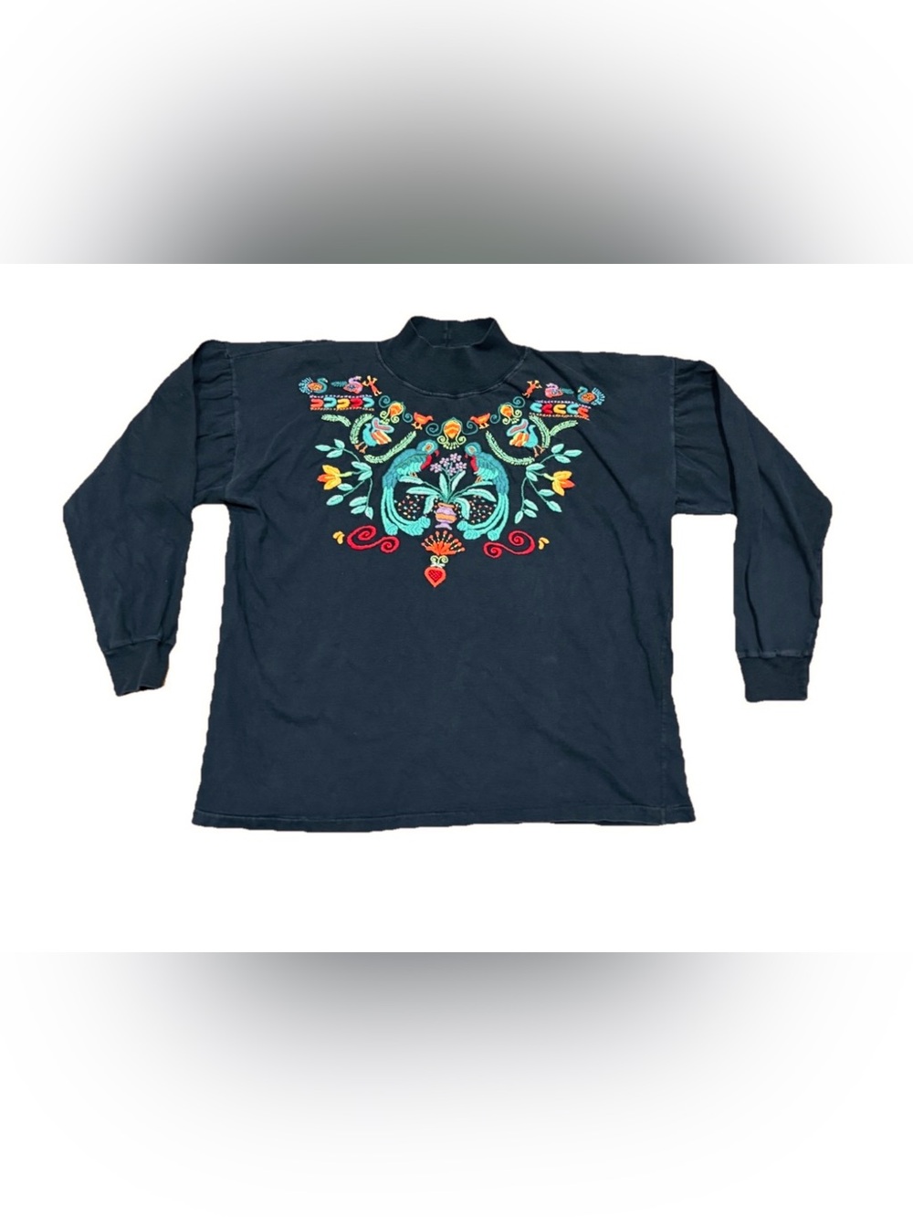 Vintage Los Manos Hand Embroidered Long Sleeve Shirt Women’s One Size Black